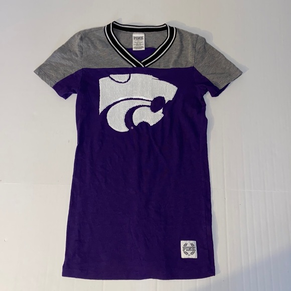 PINK Victoria’s Secret XS Women’s V-Neck Short Sleeve KSU Wildcats Tee Shirt - Picture 1 of 6
